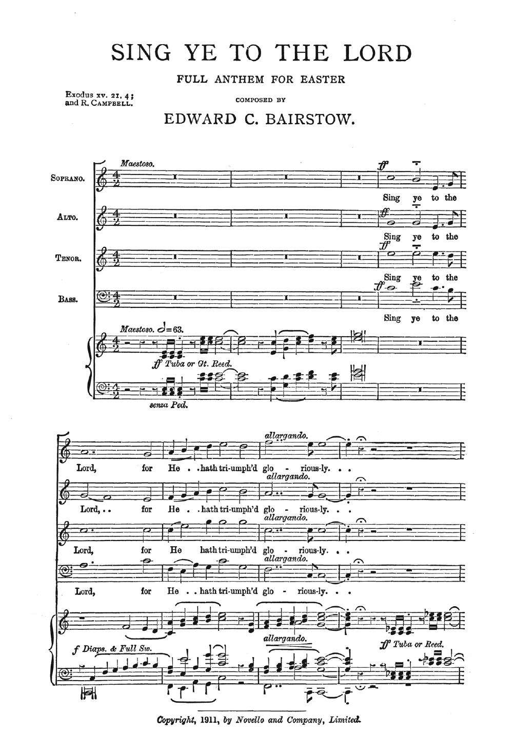 Download Edward Bairstow Sing Ye To The Lord Sheet Music and learn how to play SATB Choir PDF digital score in minutes