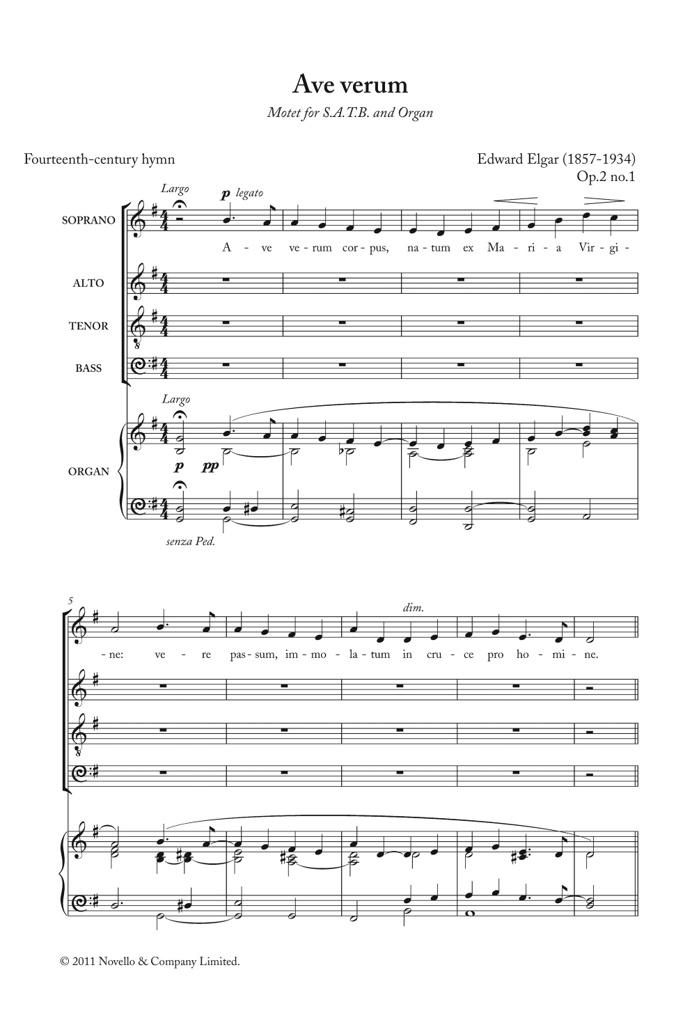 Download Edward Elgar Ave Verum Corpus Op. 2, No. 1 Sheet Music and learn how to play Choir PDF digital score in minutes
