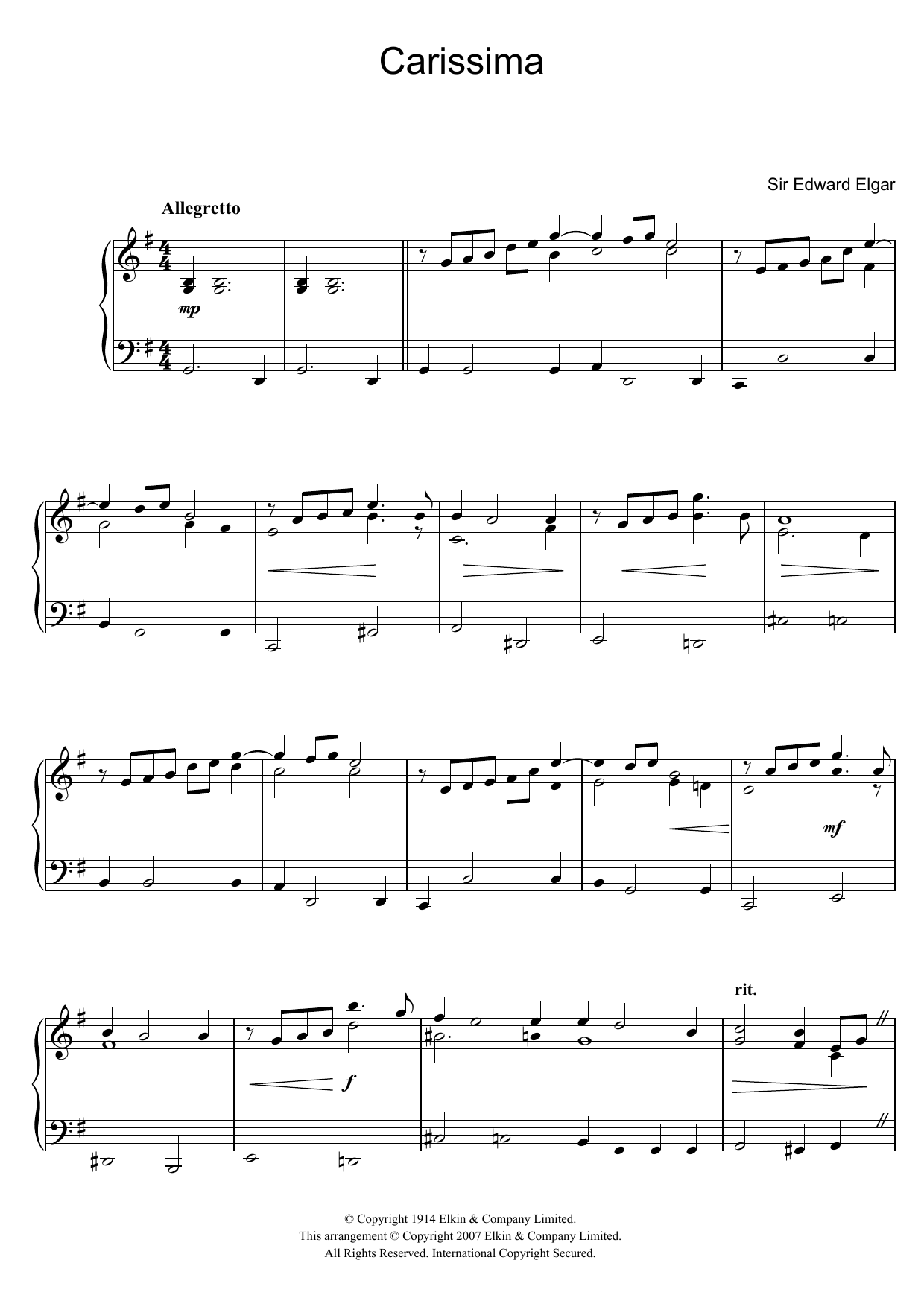Download Edward Elgar Carissima Sheet Music and learn how to play Easy Piano PDF digital score in minutes
