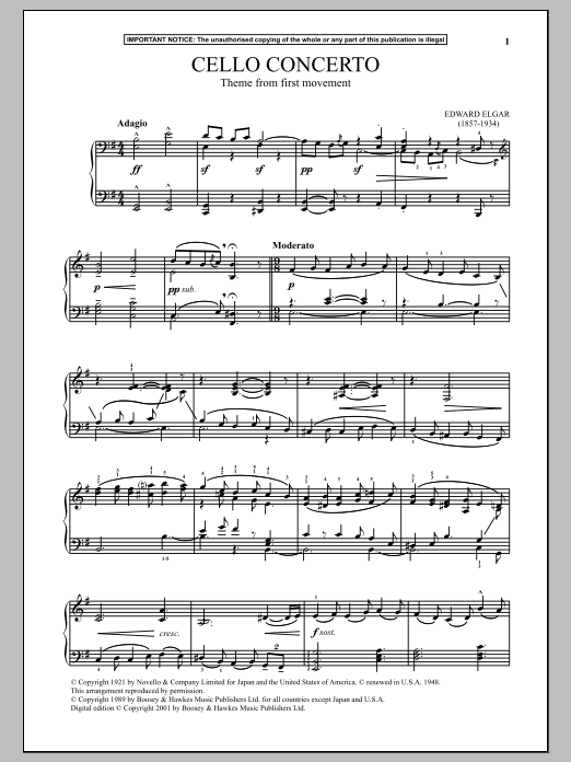 Download Edward Elgar Cello Concerto In E Minor, Op. 85 (First Movement Theme) Sheet Music and learn how to play Piano PDF digital score in minutes