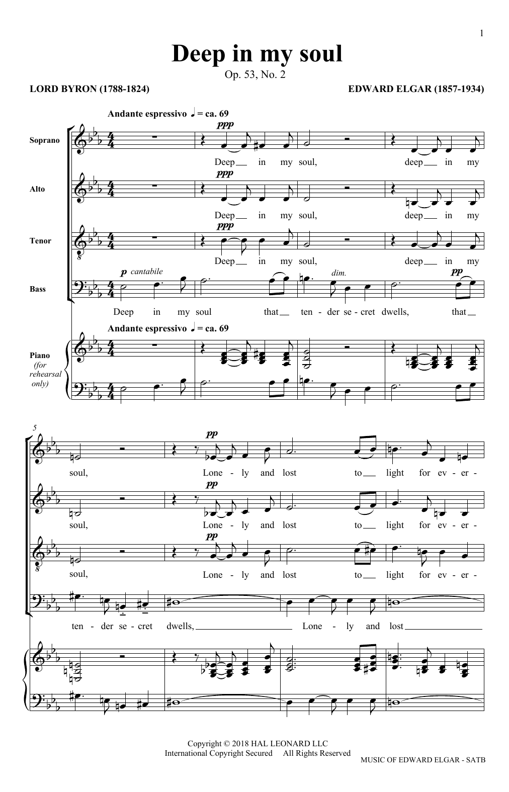 Download Edward Elgar Deep In My Soul (arr. Philip Lawson) Sheet Music and learn how to play SATB Choir PDF digital score in minutes