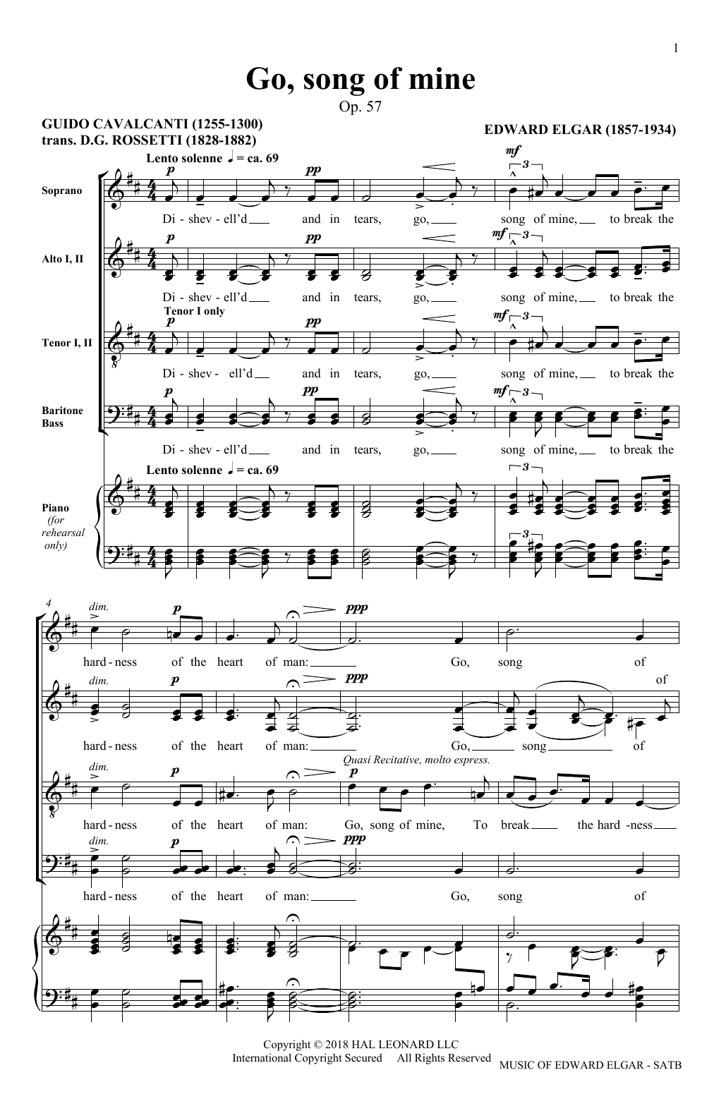 Download Edward Elgar Go Song Of Mine (arr. Philip Lawson) Sheet Music and learn how to play SATB Choir PDF digital score in minutes