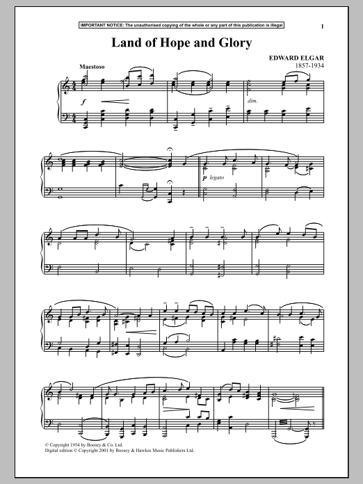 Download Edward Elgar Land Of Hope And Glory (March No. 1 from Pomp And Circumstance) Sheet Music and learn how to play Piano Solo PDF digital score in minutes