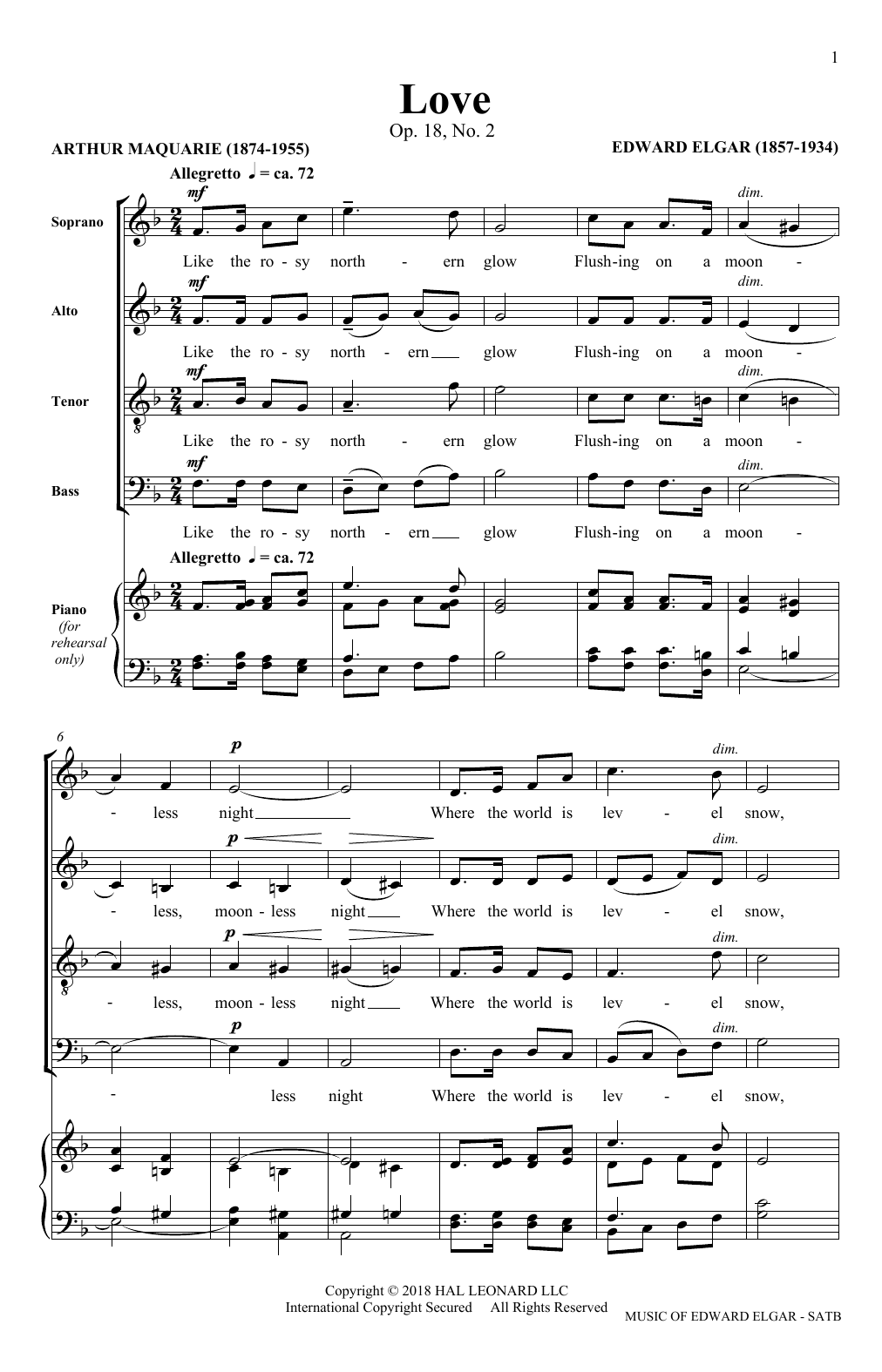 Download Edward Elgar Love (arr. Philip Lawson) Sheet Music and learn how to play SATB Choir PDF digital score in minutes