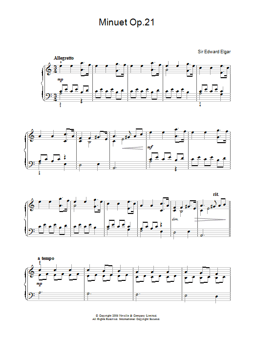 Download Edward Elgar Minuet Op.21 Sheet Music and learn how to play Easy Piano PDF digital score in minutes