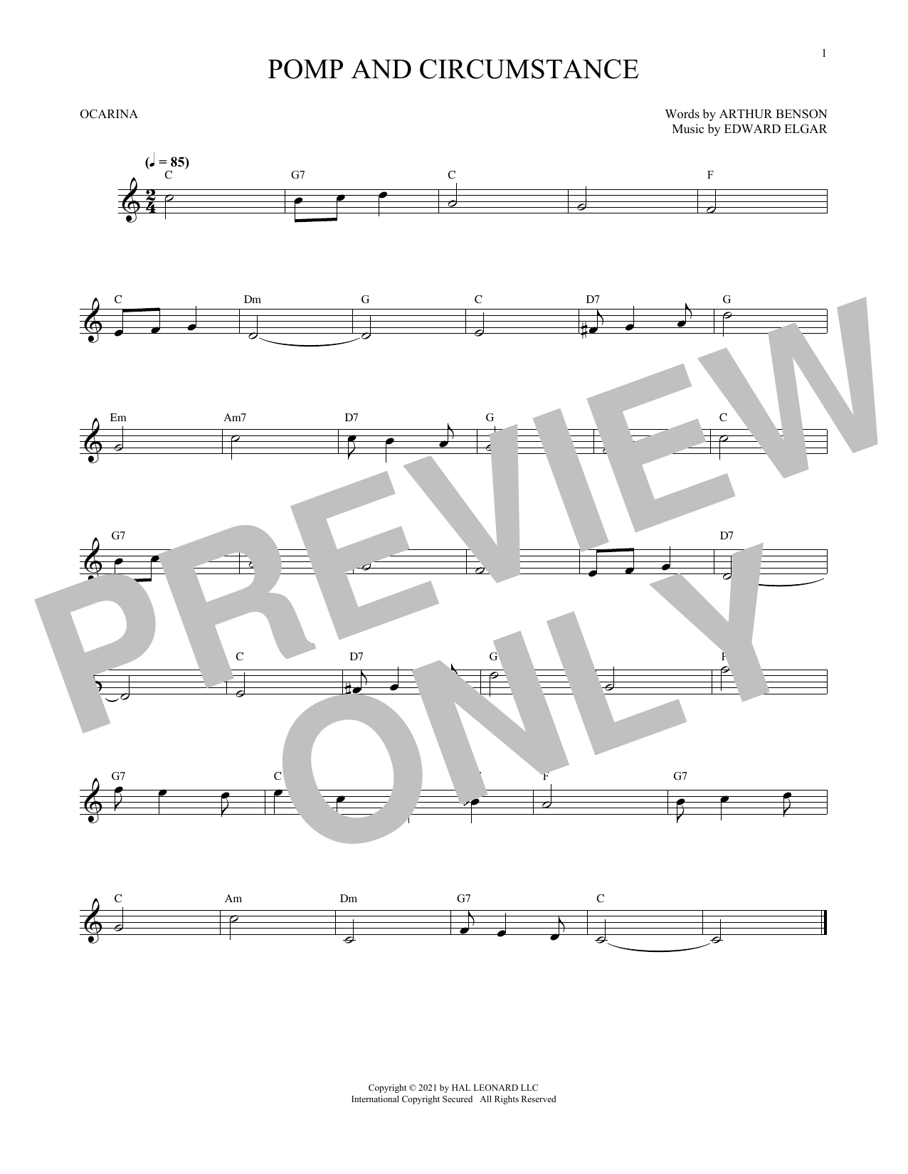 Download Edward Elgar Pomp And Circumstance (arr. Cris Gale) Sheet Music and learn how to play Ocarina PDF digital score in minutes
