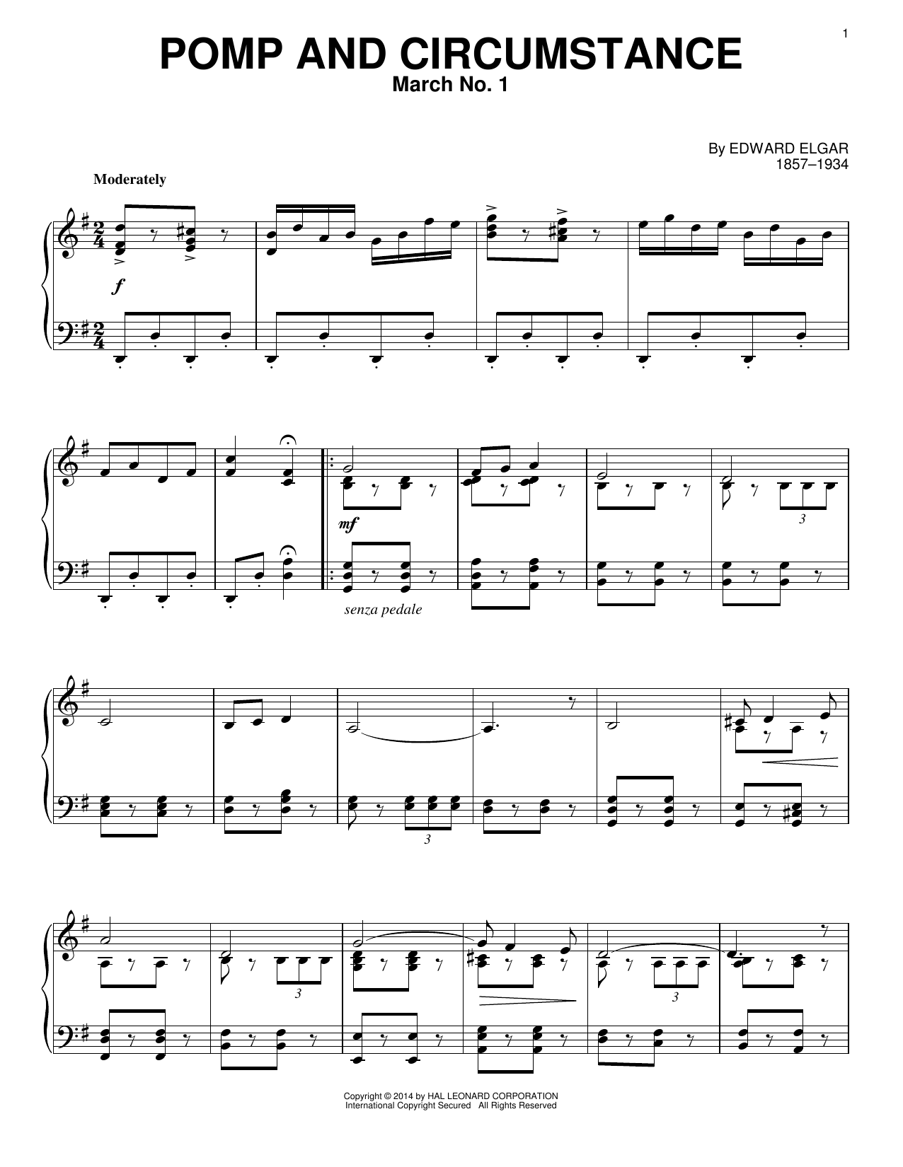 Download Edward Elgar Pomp And Circumstance, March No. 1 Sheet Music and learn how to play Piano PDF digital score in minutes