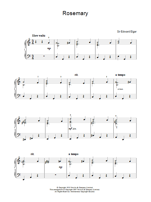 Download Edward Elgar Rosemary Sheet Music and learn how to play Easy Piano PDF digital score in minutes