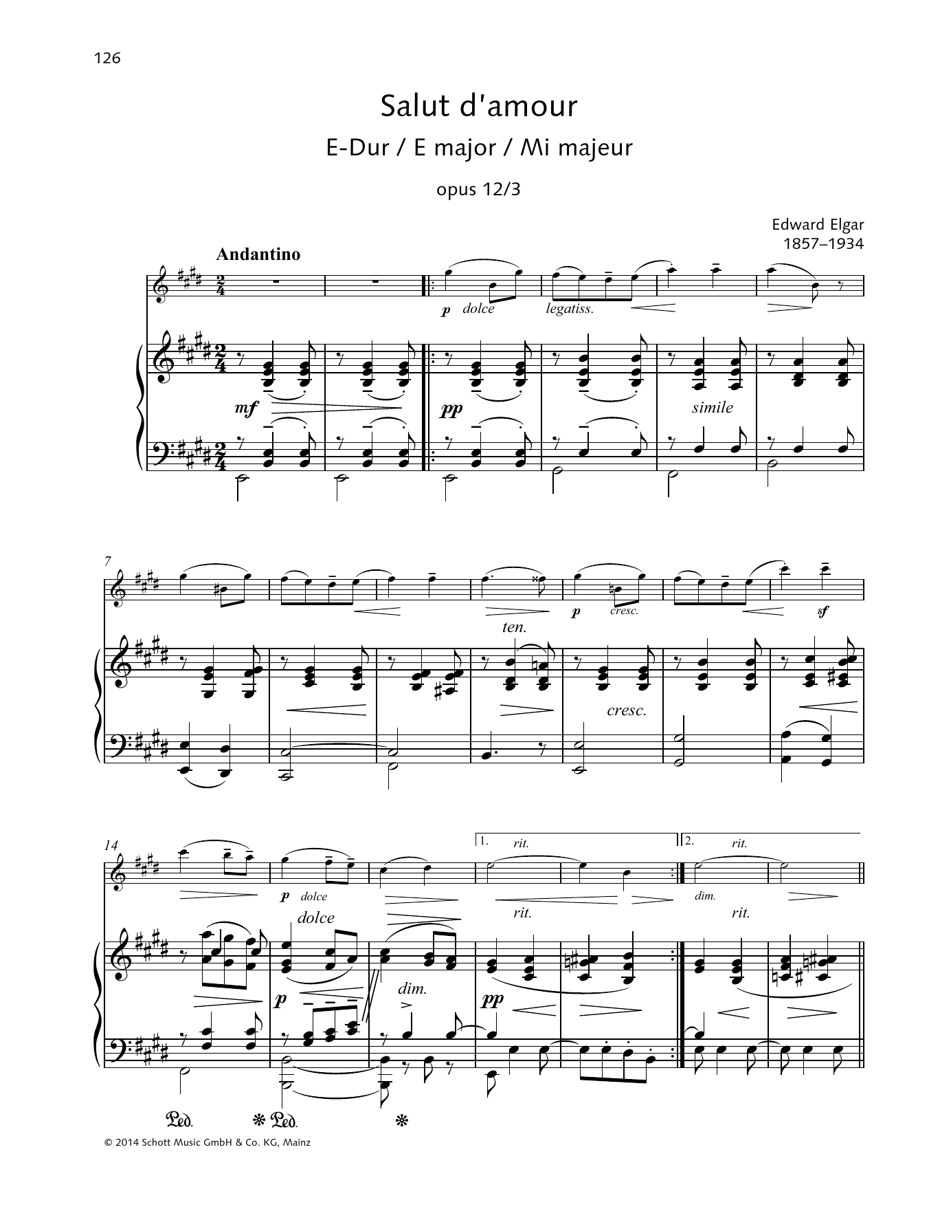 Download Edward Elgar Salut d'amour E major Sheet Music and learn how to play String Solo PDF digital score in minutes