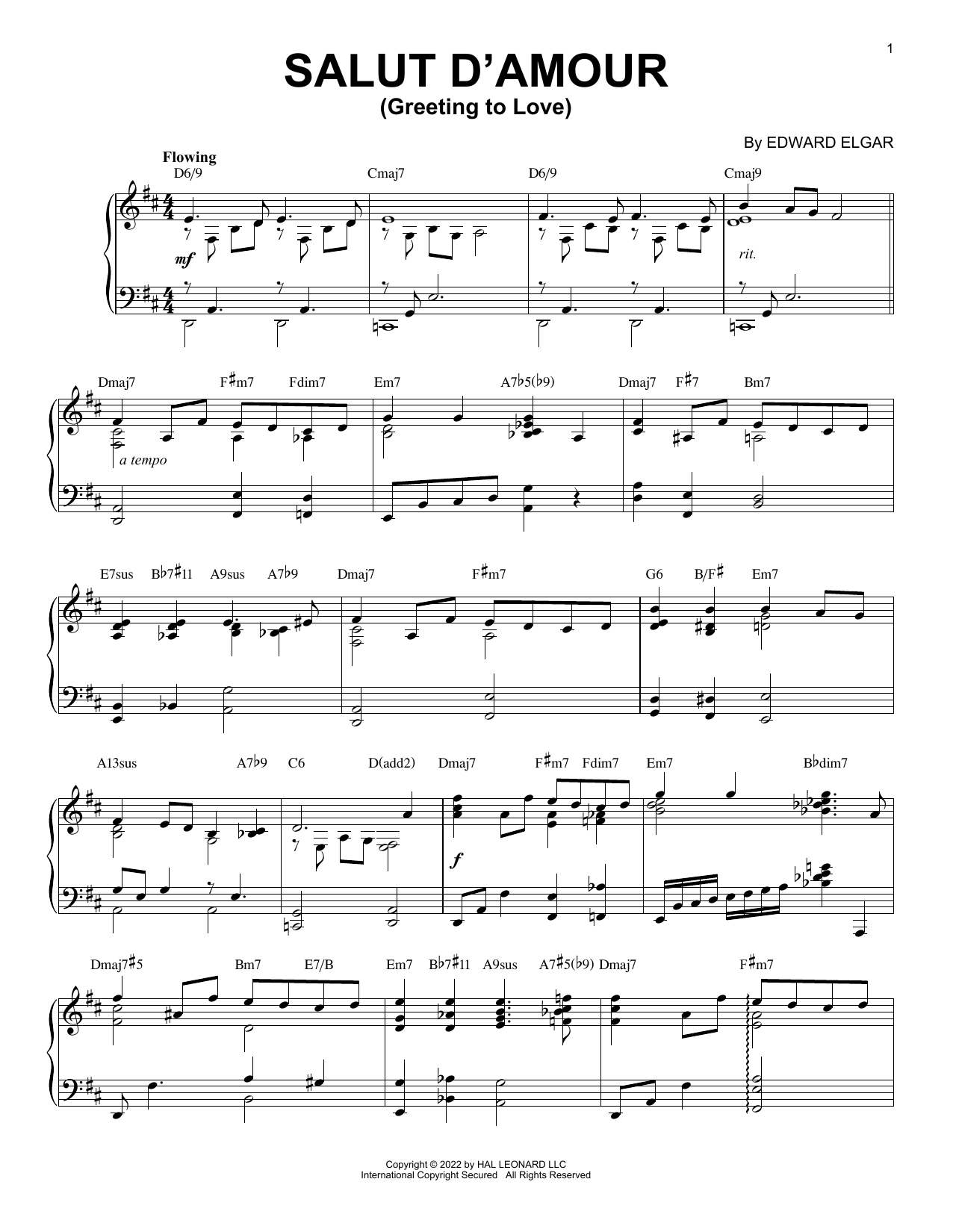 Download Edward Elgar Salut D'amour (Greeting To Love) [Jazz version] (arr. Brent Edstrom) Sheet Music and learn how to play Piano Solo PDF digital score in minutes