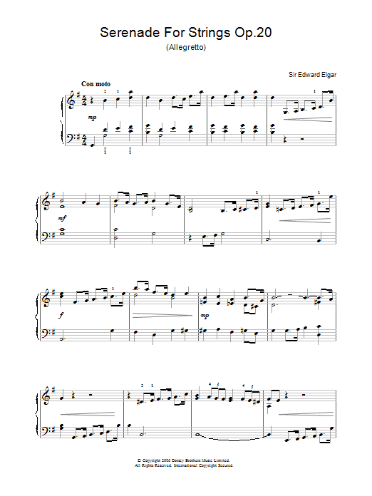 Download Edward Elgar Serenade For Strings Op.20 (Allegretto) Sheet Music and learn how to play Easy Piano PDF digital score in minutes