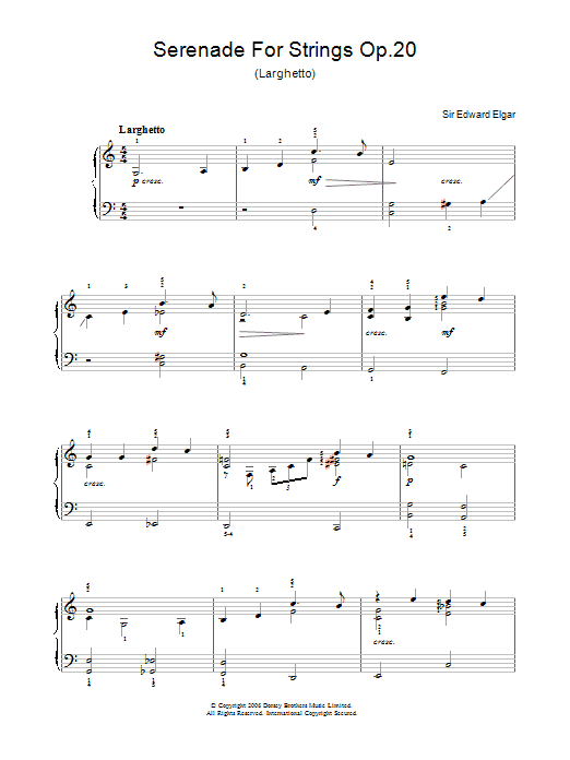 Download Edward Elgar Serenade For Strings Op.20 (Larghetto) Sheet Music and learn how to play Easy Piano PDF digital score in minutes