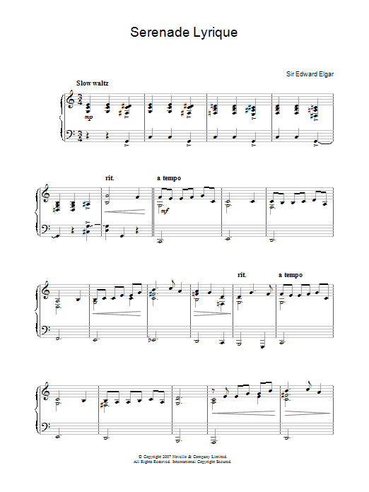 Download Edward Elgar Serenade Lyrique Sheet Music and learn how to play Easy Piano PDF digital score in minutes