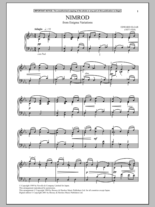 Download Edward Elgar Variations On An Original Theme For Orchestra (Enigma Variations), Op. 36 (Nimro Sheet Music and learn how to play Piano PDF digital score in minutes