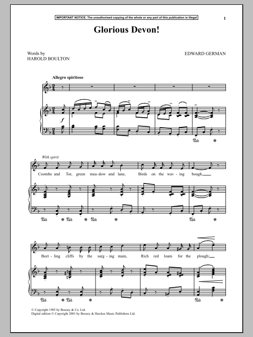 Download Edward German Glorious Devon Sheet Music and learn how to play Piano & Vocal PDF digital score in minutes
