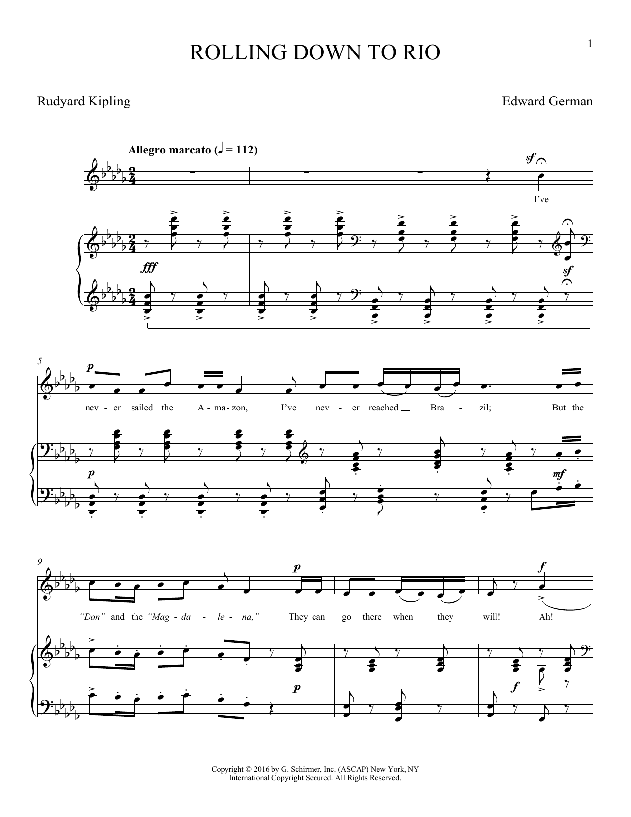 Download Edward German Rolling Down To Rio Sheet Music and learn how to play Piano & Vocal PDF digital score in minutes
