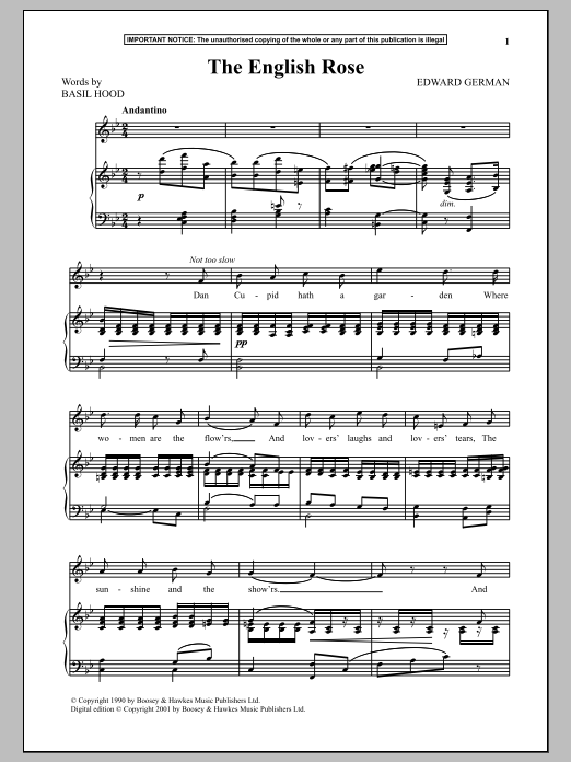 Download Edward German The English Rose Sheet Music and learn how to play Piano & Vocal PDF digital score in minutes