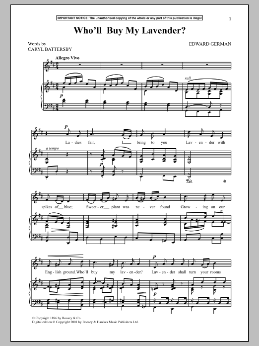 Download Edward German Who'll Buy My Lavender? Sheet Music and learn how to play Piano & Vocal PDF digital score in minutes