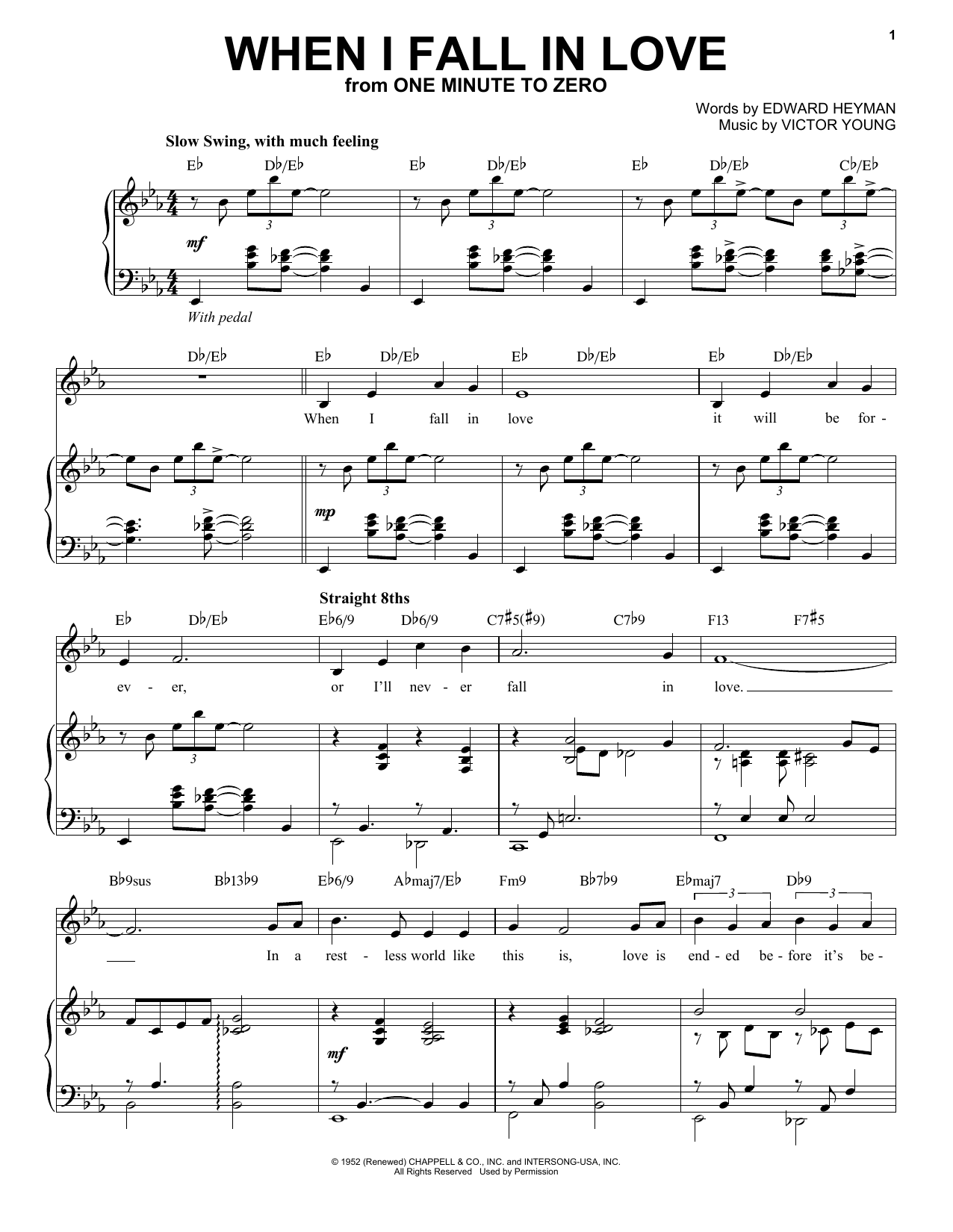 Download Edward Heyman and Victor Young When I Fall In Love [Jazz version] (arr. Brent Edstrom) Sheet Music and learn how to play Piano & Vocal PDF digital score in minutes