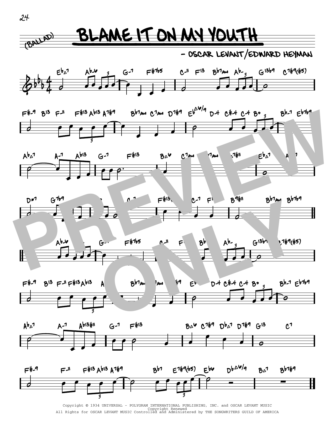 Download Edward Heyman Blame It On My Youth (arr. David Hazeltine) Sheet Music and learn how to play Real Book – Enhanced Chords PDF digital score in minutes