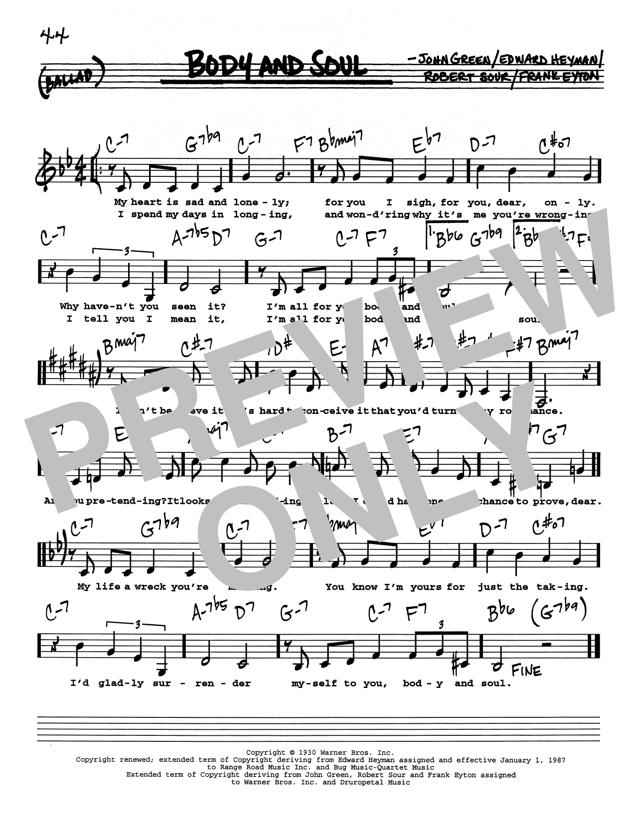 Download Edward Heyman Body And Soul (Low Voice) Sheet Music and learn how to play Real Book – Melody, Lyrics & Chords PDF digital score in minutes