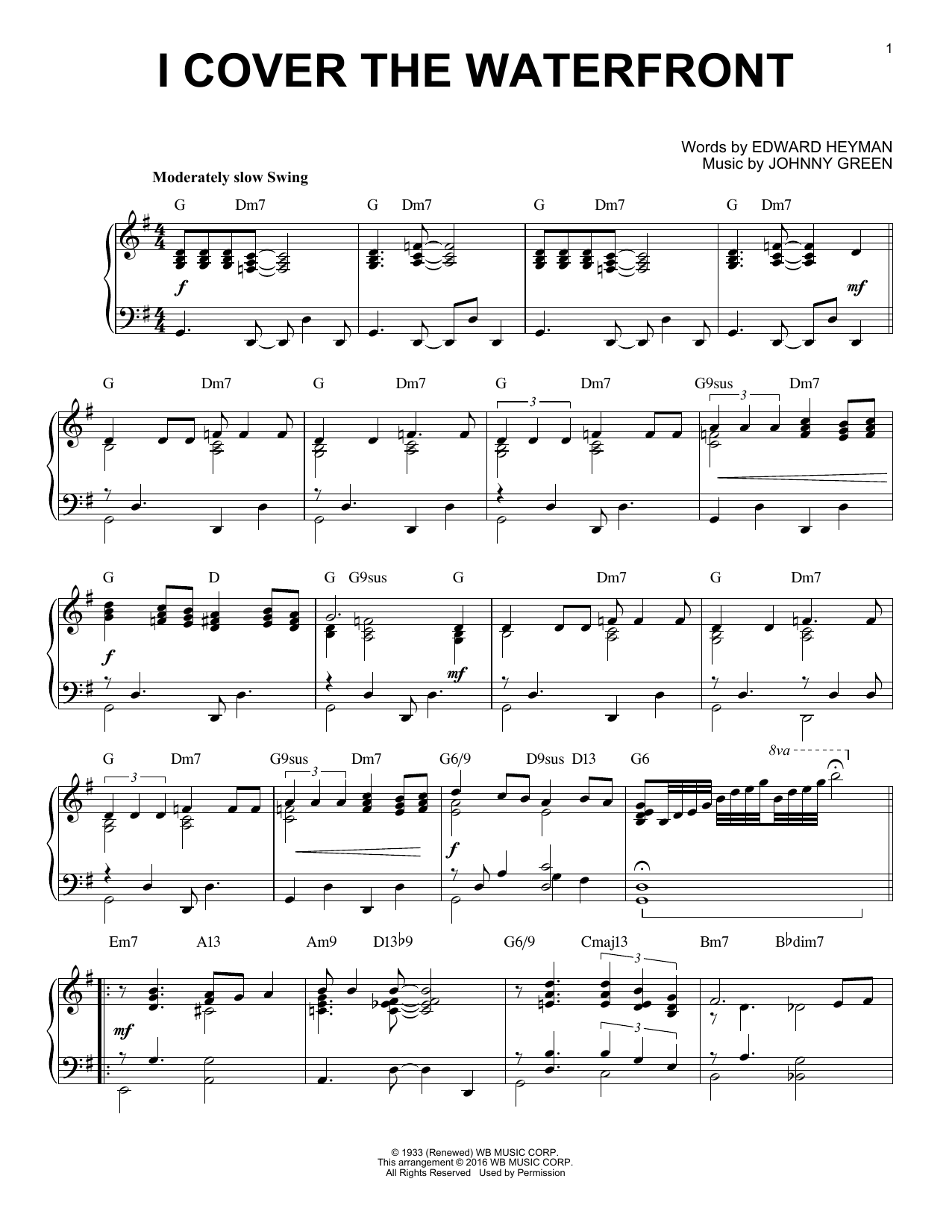 Download Edward Heyman I Cover The Waterfront Sheet Music and learn how to play Piano PDF digital score in minutes