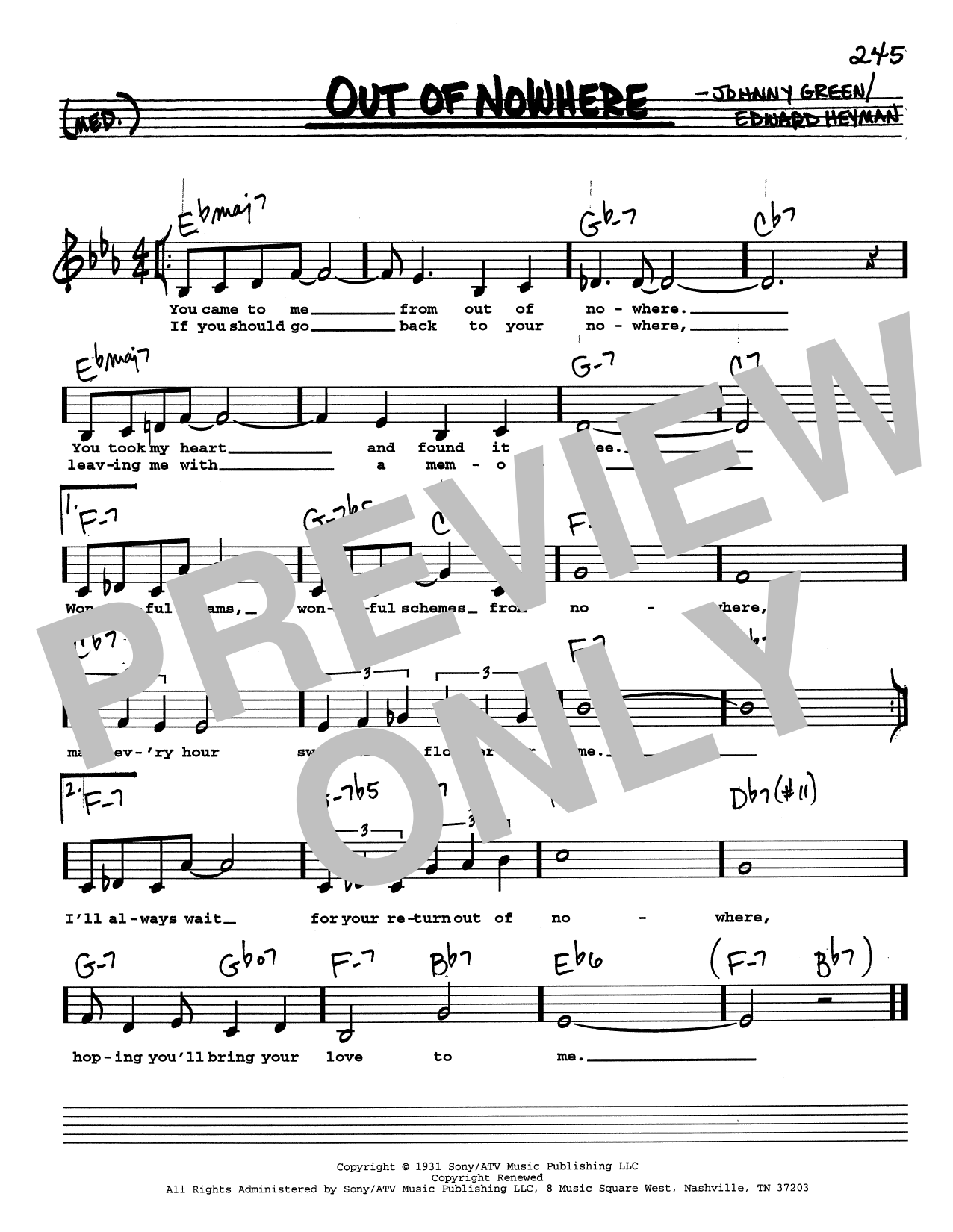 Download Edward Heyman Out Of Nowhere (Low Voice) Sheet Music and learn how to play Real Book – Melody, Lyrics & Chords PDF digital score in minutes