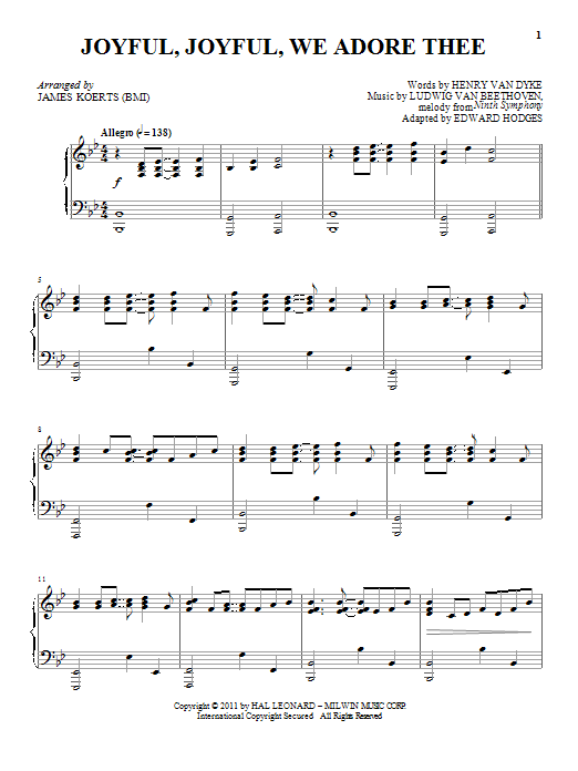 Download Edward Hodges Joyful, Joyful, We Adore Thee Sheet Music and learn how to play SPREP PDF digital score in minutes