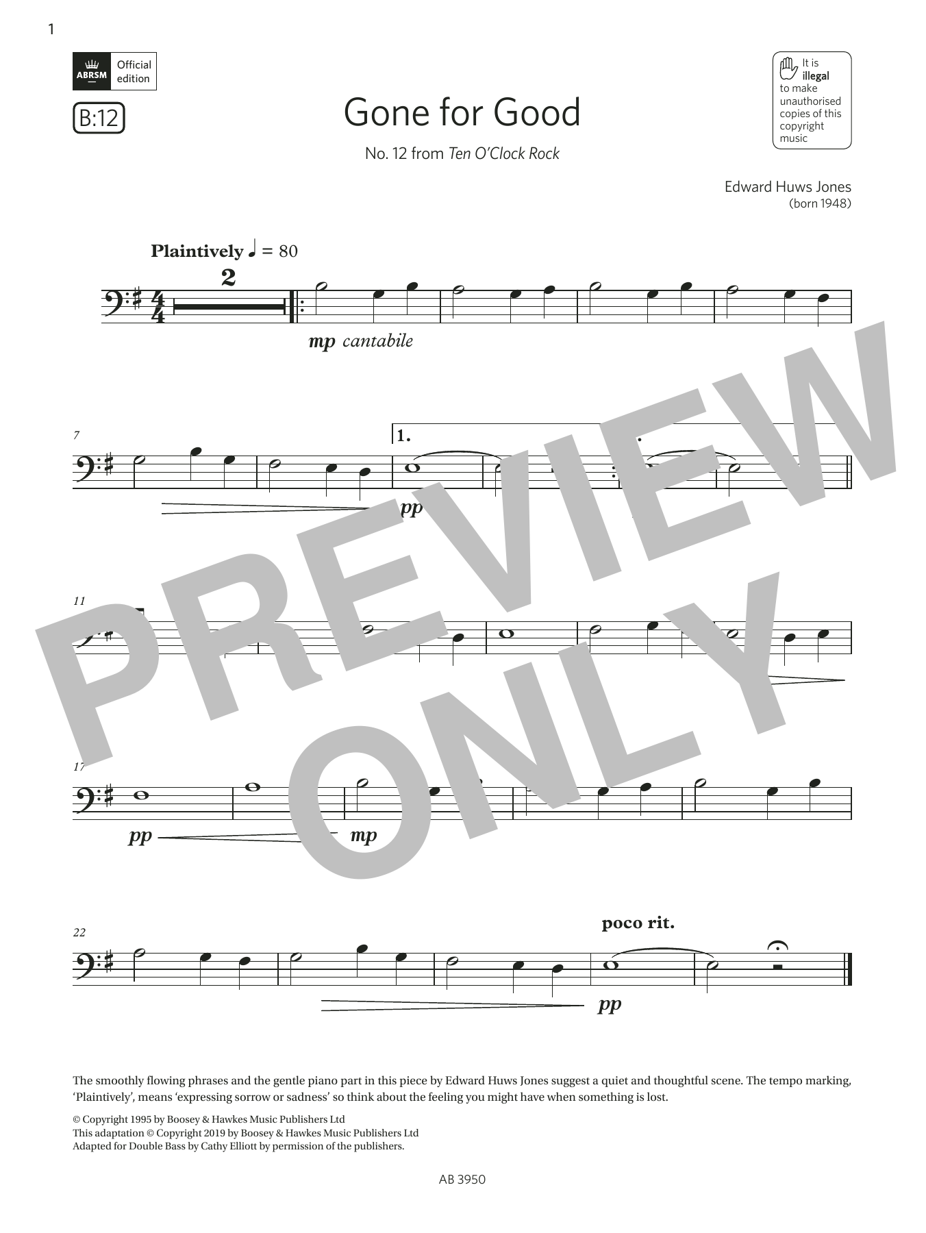 Download Edward Huws Jones Gone for Good (Grade Initial, B12, from the ABRSM Double Bass Syllabus from 2024 Sheet Music and learn how to play String Bass Solo PDF digital score in minutes