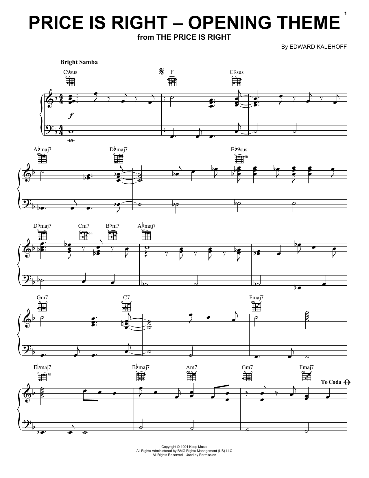 Download Edward Kalehoff Price Is Right (Opening Theme) Sheet Music and learn how to play Piano Solo PDF digital score in minutes