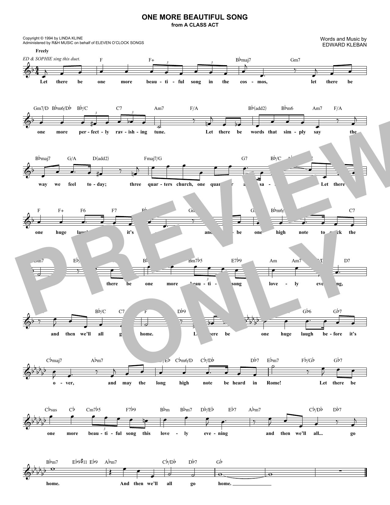 Download Edward Kleban One More Beautiful Song Sheet Music and learn how to play Melody Line, Lyrics & Chords PDF digital score in minutes