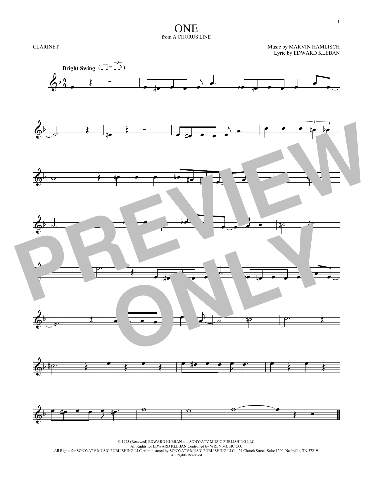 Download Edward Kleban One Sheet Music and learn how to play Clarinet PDF digital score in minutes