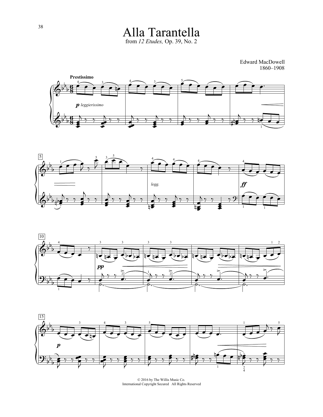 Download Edward MacDowell Alla Tarantella Sheet Music and learn how to play Educational Piano PDF digital score in minutes