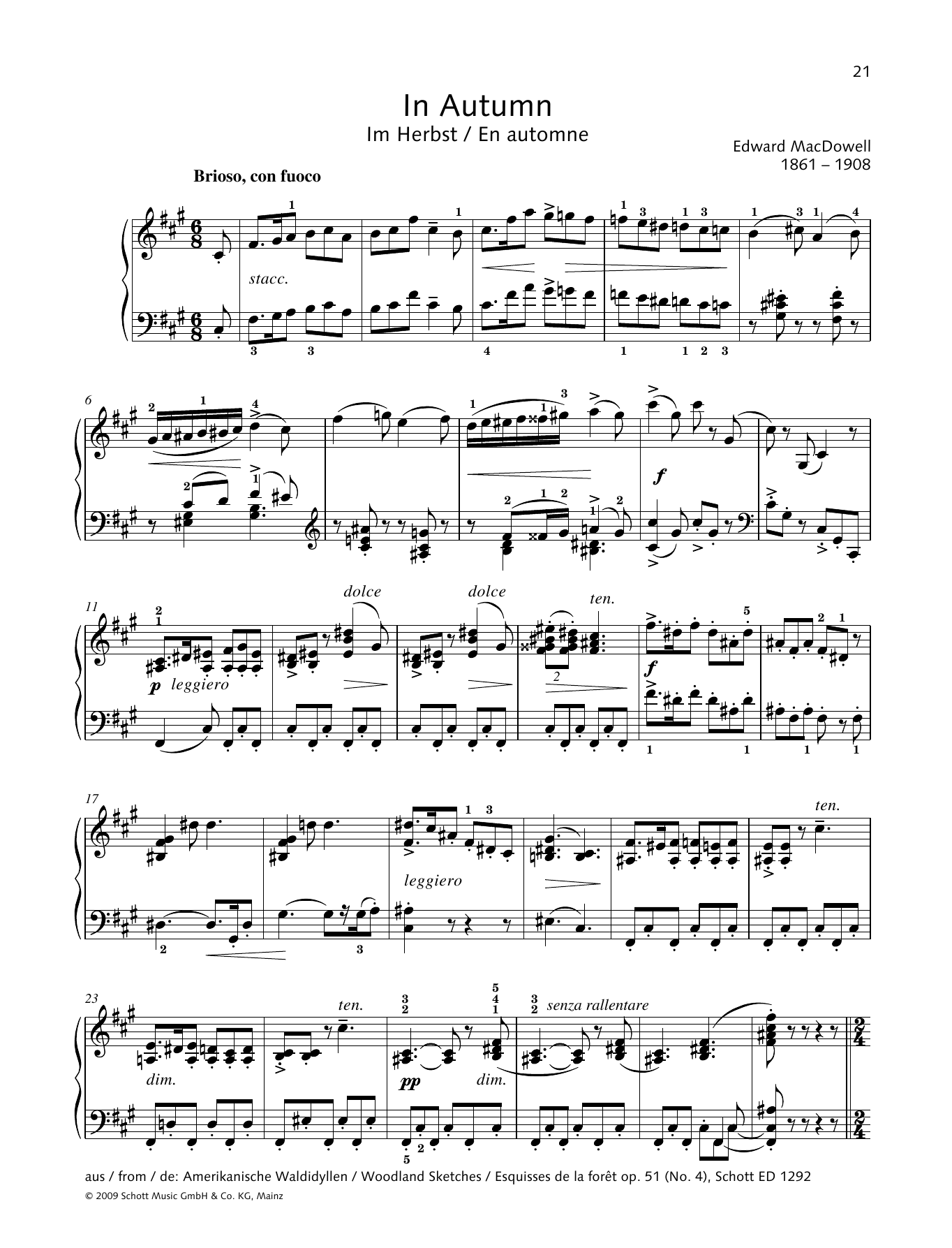 Download Edward MacDowell In Autumn Sheet Music and learn how to play Piano Solo PDF digital score in minutes