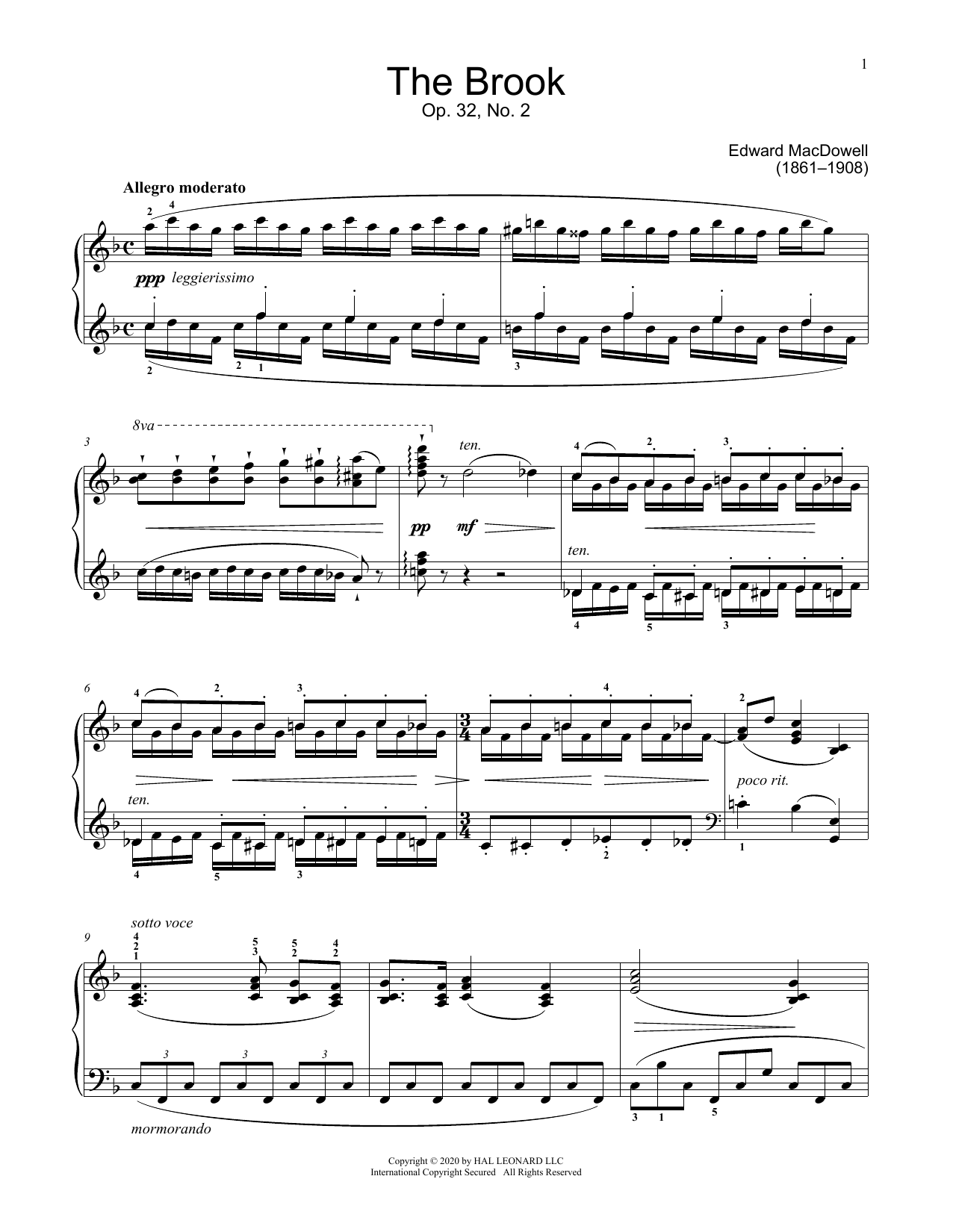 Download Edward MacDowell The Brook, Op. 32, No. 2 Sheet Music and learn how to play Educational Piano PDF digital score in minutes