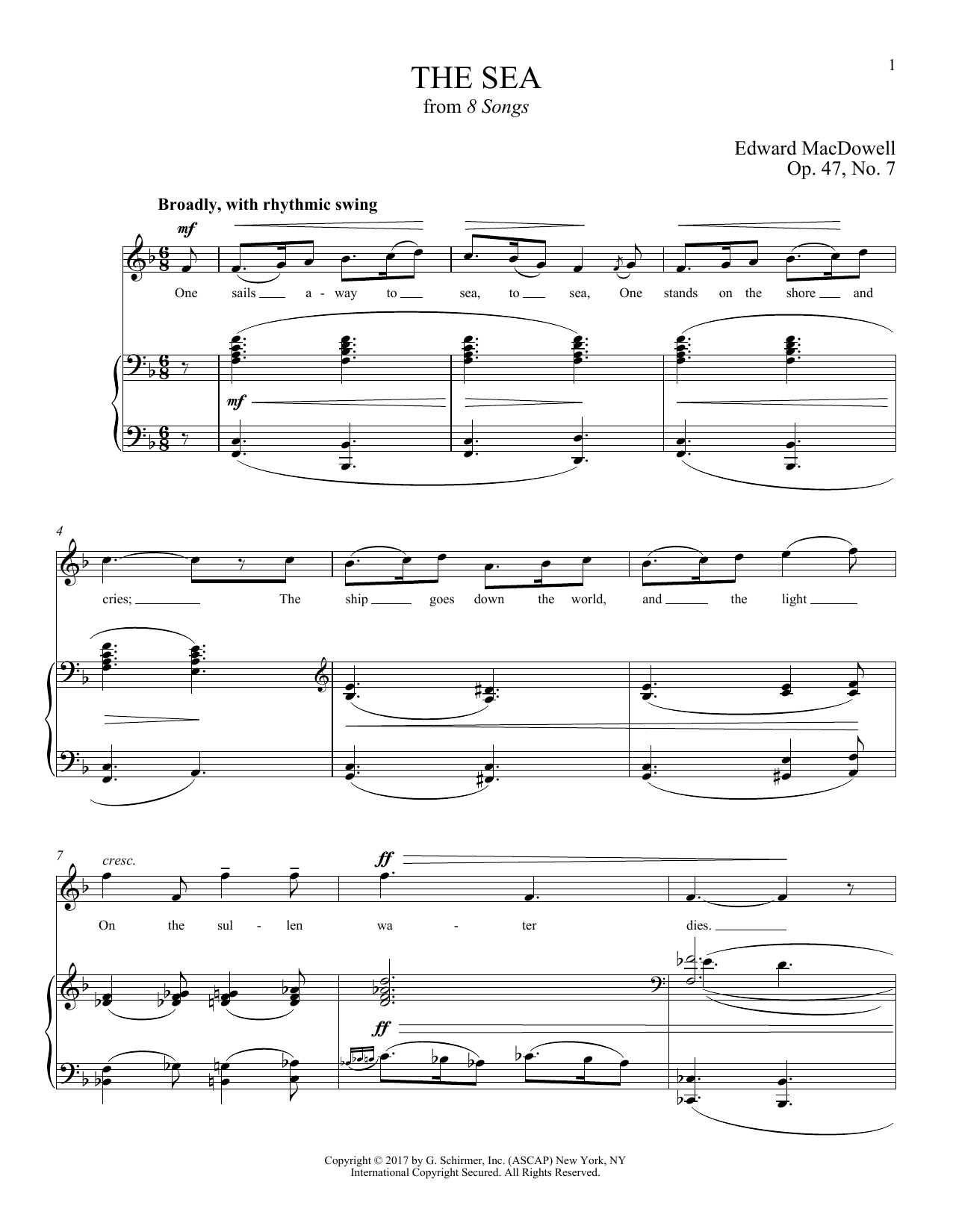 Download Edward MacDowell The Sea Sheet Music and learn how to play Piano & Vocal PDF digital score in minutes