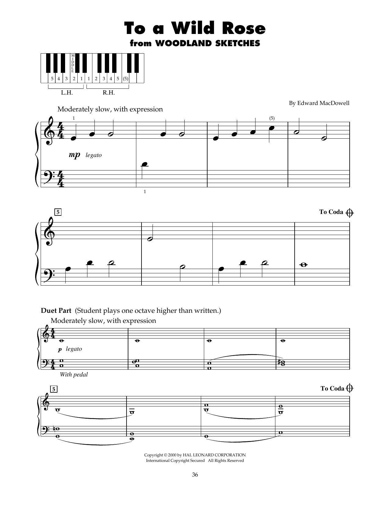 Download Edward MacDowell To A Wild Rose, Op. 51, No. 1 (arr. Carol Klose) Sheet Music and learn how to play 5-Finger Piano PDF digital score in minutes