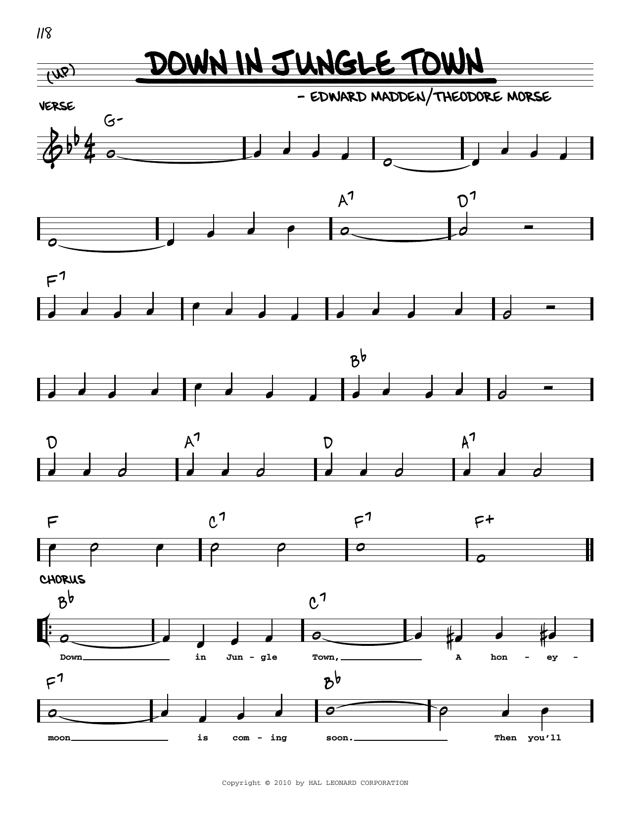 Download Edward Madden Down In Jungle Town (arr. Robert Rawlins) Sheet Music and learn how to play Real Book – Melody, Lyrics & Chords PDF digital score in minutes
