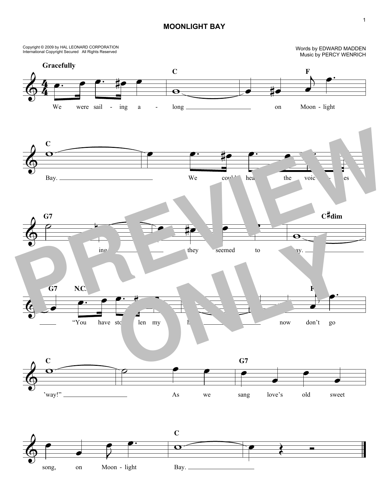 Download Edward Madden Moonlight Bay Sheet Music and learn how to play Piano, Vocal & Guitar Chords (Right-Hand Melody) PDF digital score in minutes