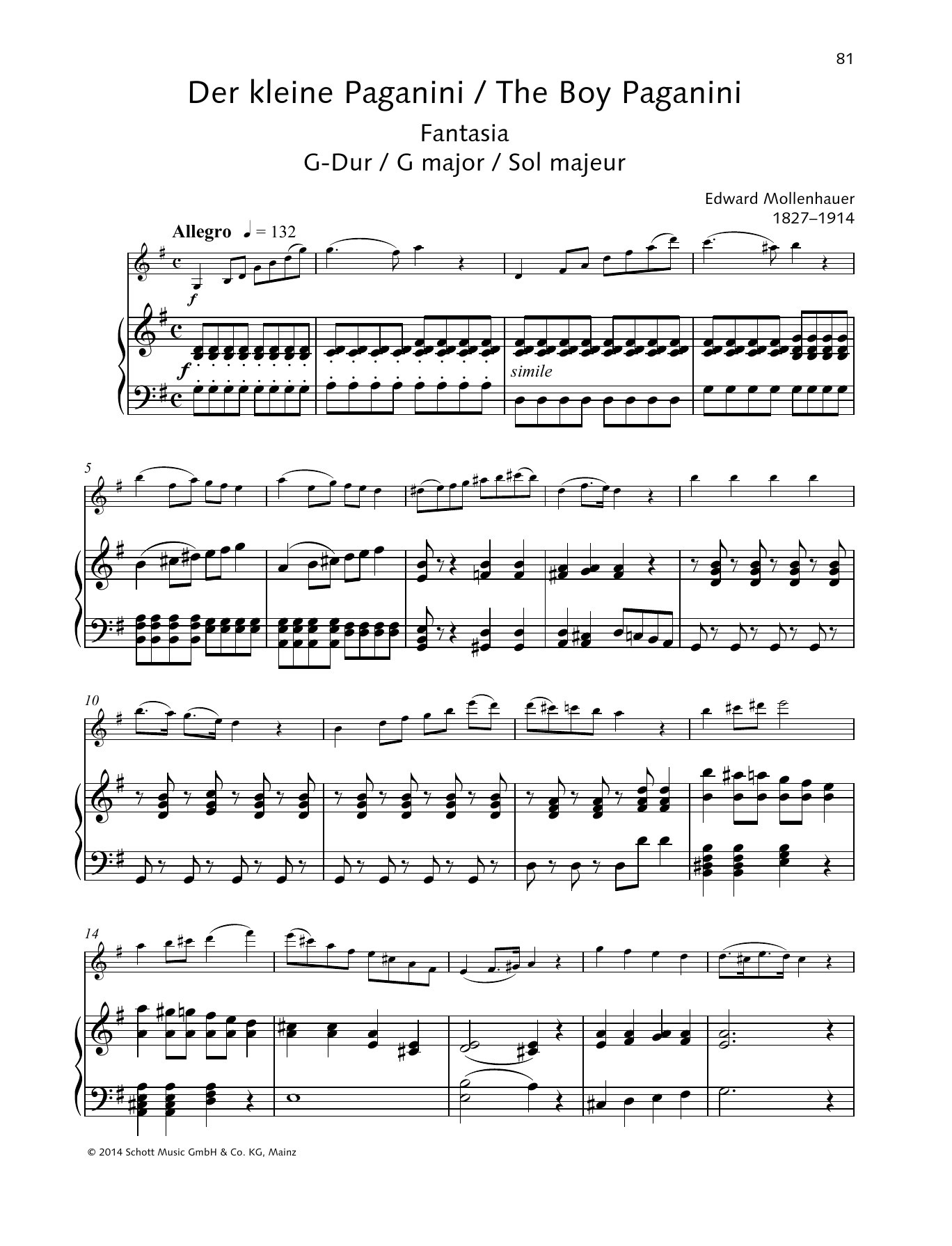 Download Edward Mollenhauer The Boy Paganini Sheet Music and learn how to play String Solo PDF digital score in minutes