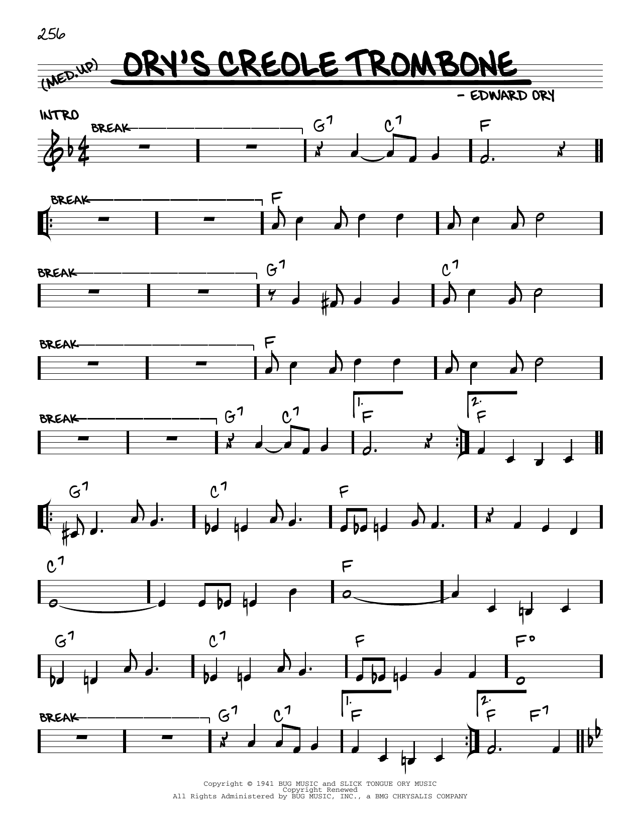 Download Edward Ory Ory's Creole Trombone (arr. Robert Rawlins) Sheet Music and learn how to play Real Book – Melody, Lyrics & Chords PDF digital score in minutes