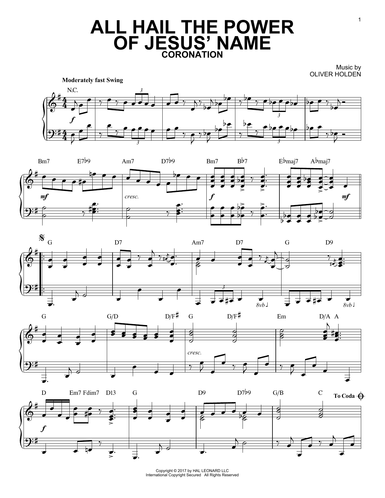 Download Edward Perronet All Hail The Power Of Jesus' Name Sheet Music and learn how to play Piano PDF digital score in minutes