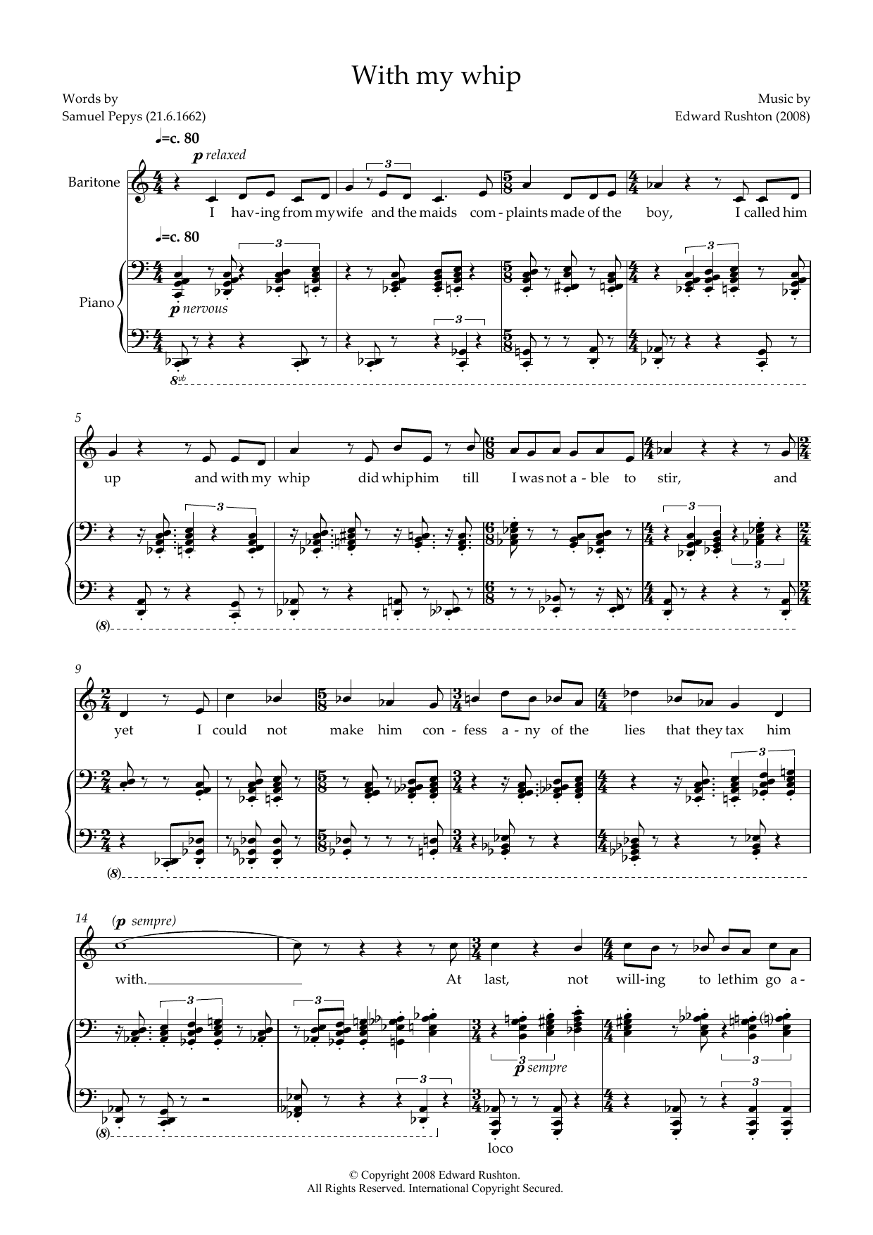 Download Edward Rushton With my Whip (for baritone & piano) Sheet Music and learn how to play Piano & Vocal PDF digital score in minutes