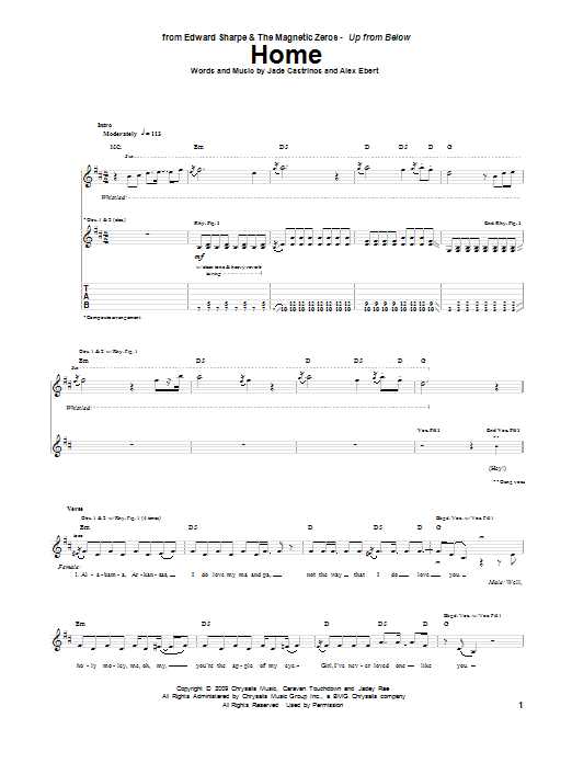 Download Edward Sharpe and the Magnetic Zeros Home Sheet Music and learn how to play Easy Guitar PDF digital score in minutes