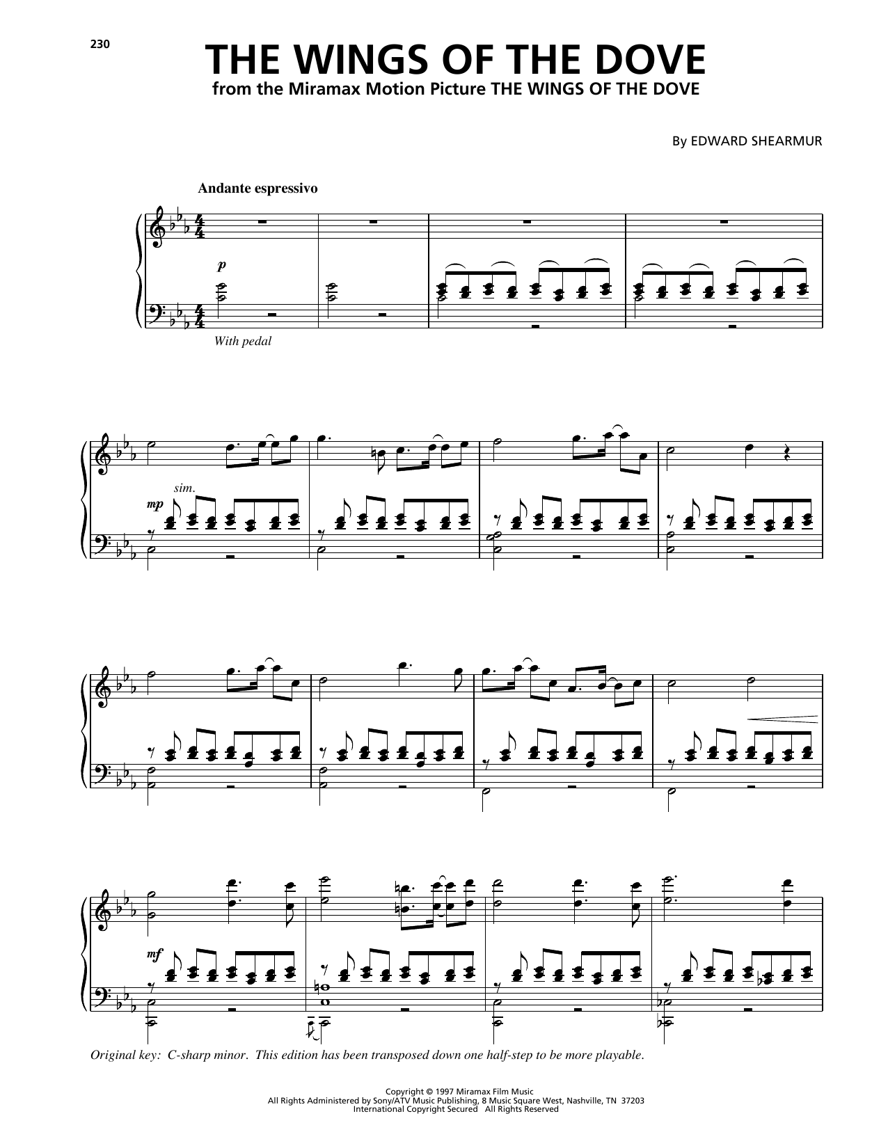 Download Edward Shearmur The Wings Of The Dove Sheet Music and learn how to play Piano Solo PDF digital score in minutes