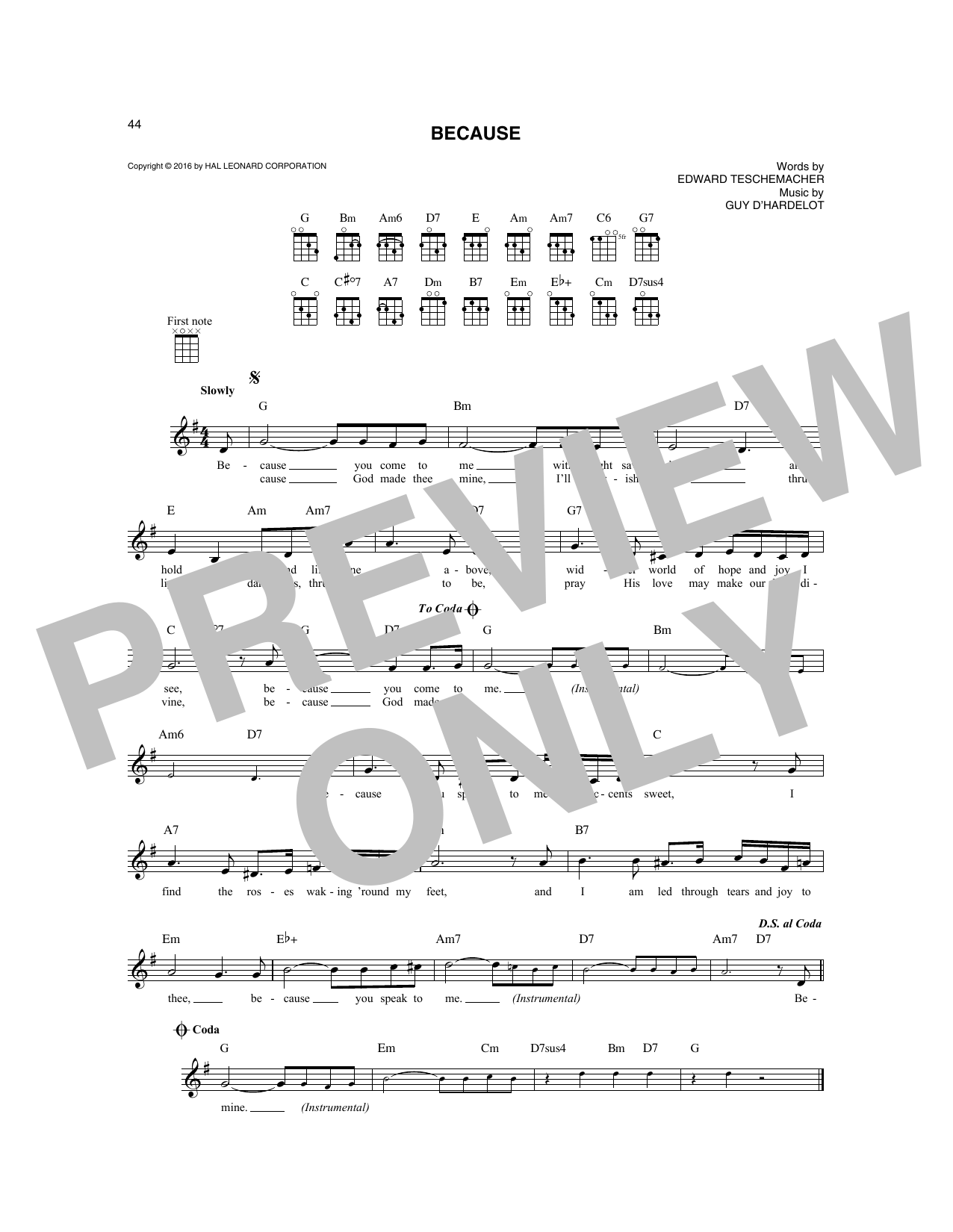 Download Edward Teschemacher Because Sheet Music and learn how to play Mandolin PDF digital score in minutes