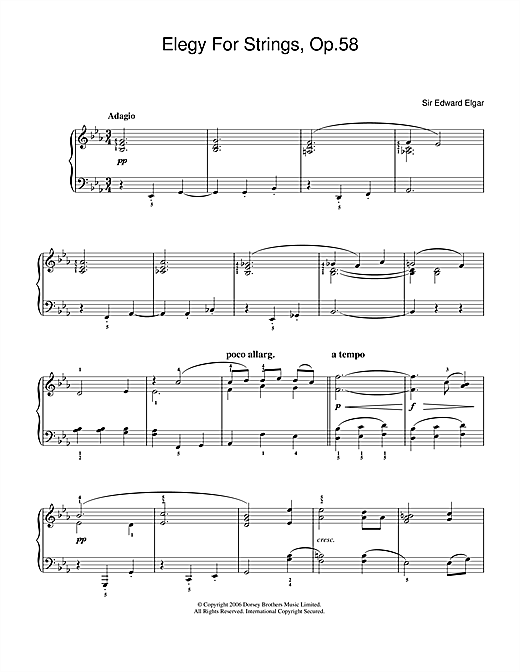 Download Edward Elgar Elegy For Strings, Op.58 Sheet Music and learn how to play Piano PDF digital score in minutes