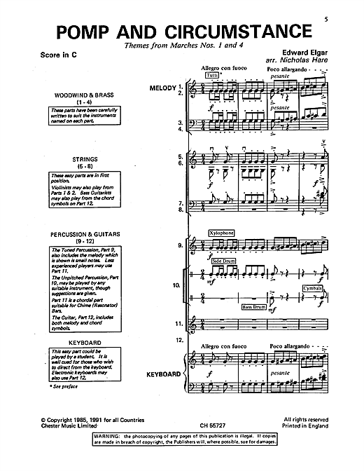 Download Edward Elgar Pomp And Circumstance (Themes From Marches Nos. 1 And 4) Sheet Music and learn how to play Classroom Band Pack PDF digital score in minutes