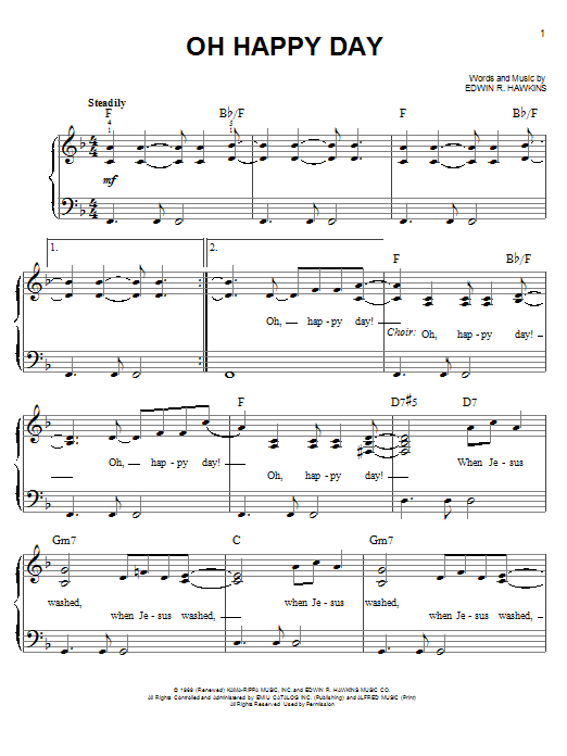 Download Edwin R. Hawkins Oh Happy Day Sheet Music and learn how to play Easy Piano PDF digital score in minutes