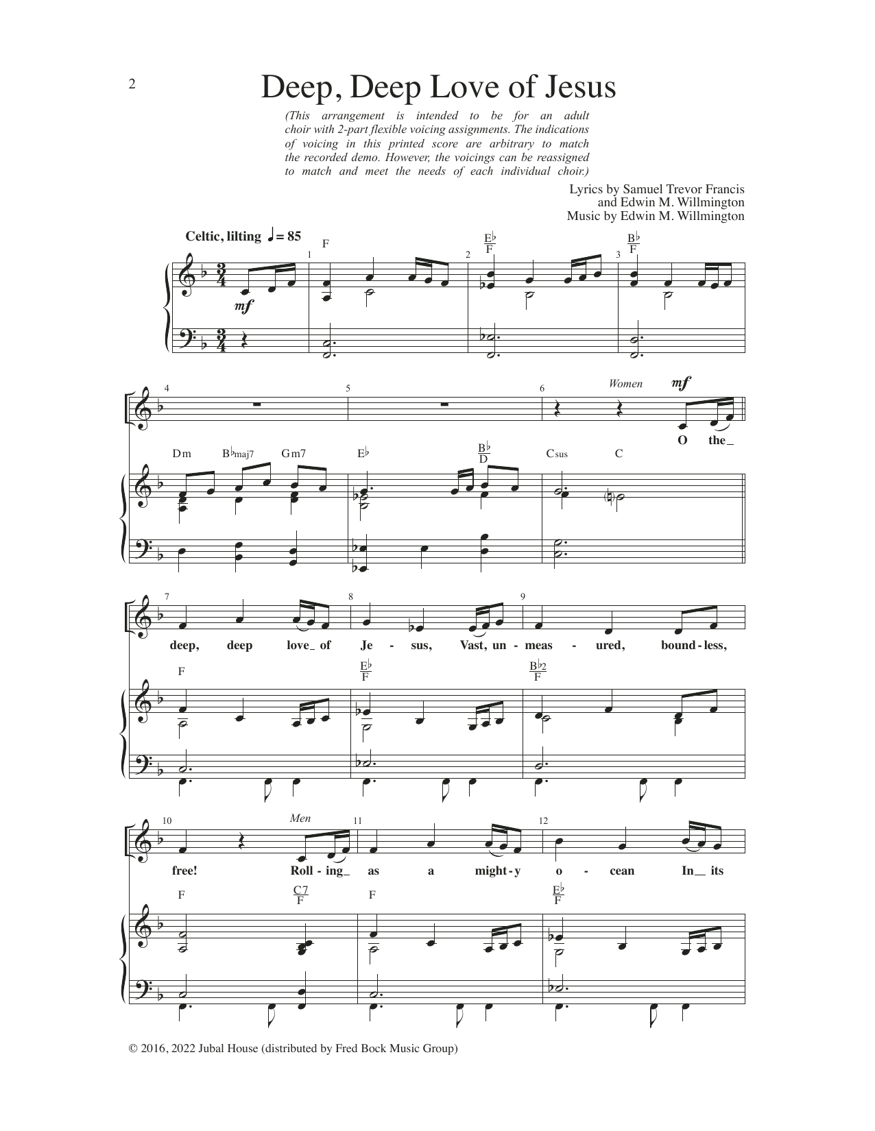 Download Edwin M. Willmington Deep, Deep Love of Jesus Sheet Music and learn how to play 2-Part Choir PDF digital score in minutes